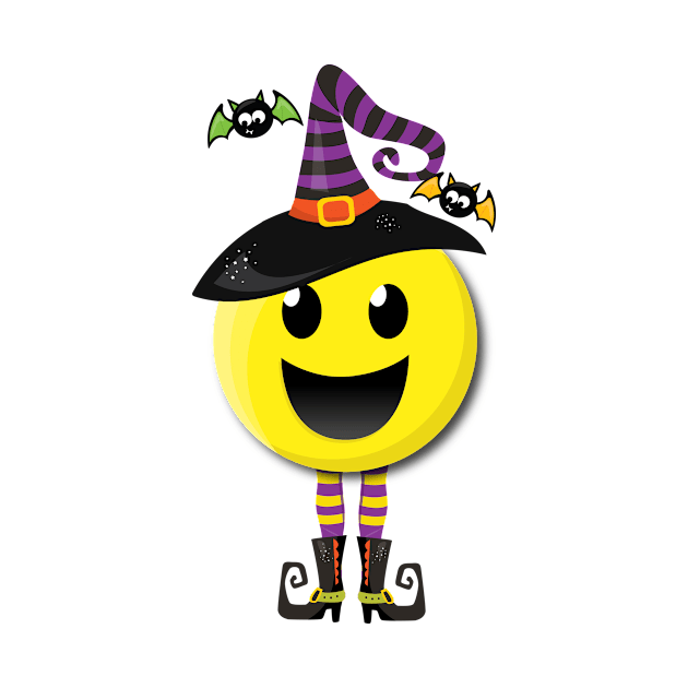 Emoji Creepy Happy Witch Halloween T-Shirt by 4Craig