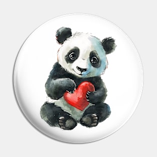 Valentine Giant Panda Bear Holding Heart Pin