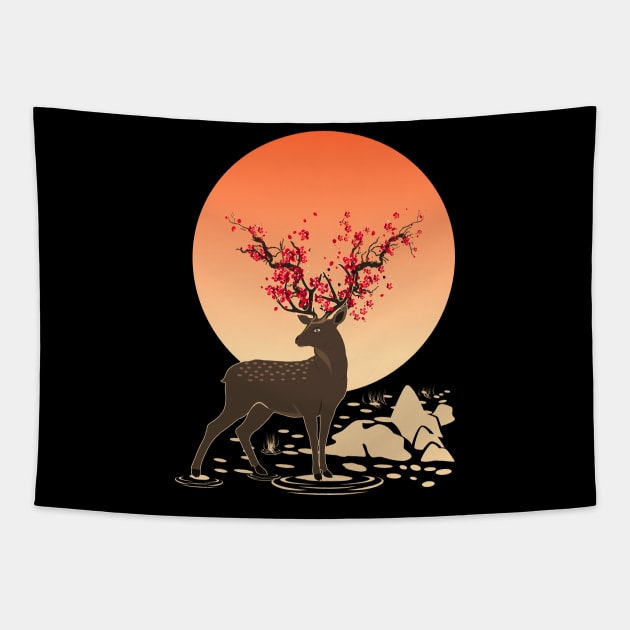 Sakura Deer Spirit | Sika Deer Tapestry by VISUALUV