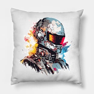 Man With Helmet Video Game Character Futuristic Warrior Portrait  Abstract Pillow