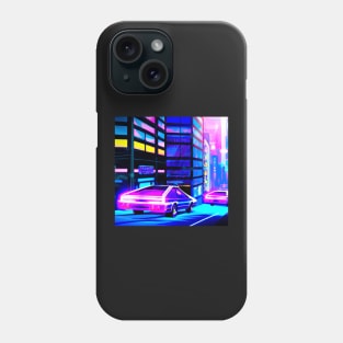 Cyberpunk car chase  in synthwave city Phone Case