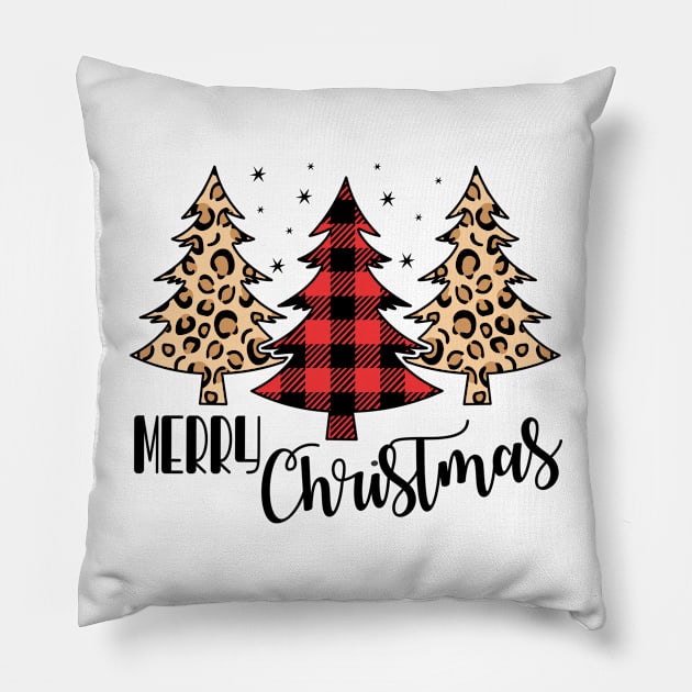 Merry Christmas Cheetah and Buffalo Plaid Design Pillow by OTM Sports & Graphics