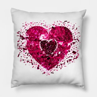 Shattered Pink Magenta Disco Heart Pillow