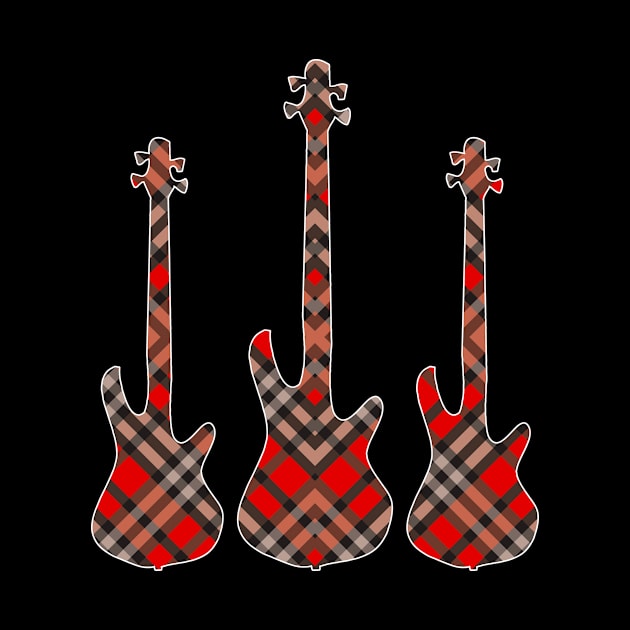 Red Black Plaid Matching Christmas Pattern Bass Player by jodotodesign