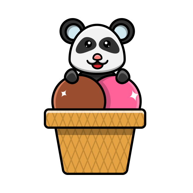 Sticker and Label Of Cute Baby Panda On Ice Cream by tedykurniawan12