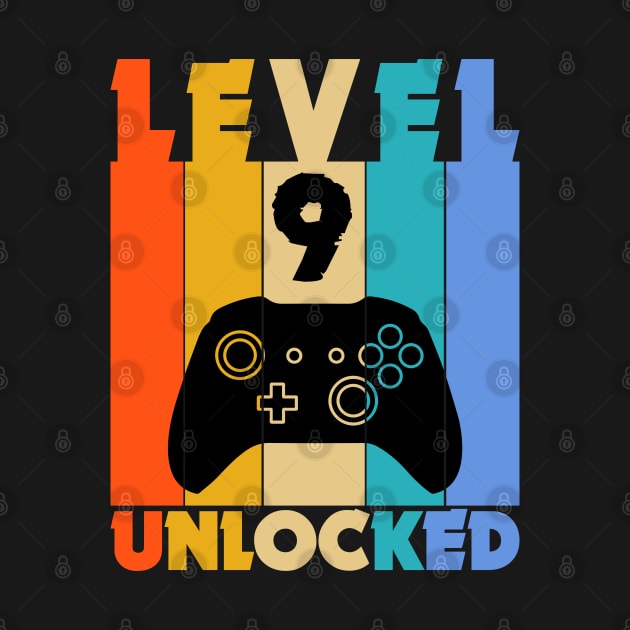 Level 9 Unlocked Funny Video Gamer Birthday Novelty T-Shirt by MekiBuzz Graphics