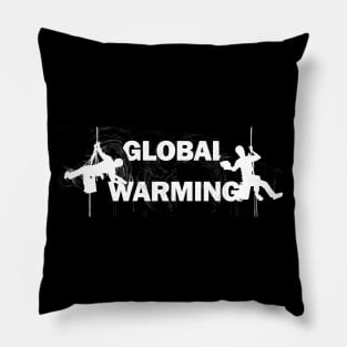 Global Warming - Typography, Two Window Cleaners Wiping Away The Words, White Inverted Cut Out Pillow