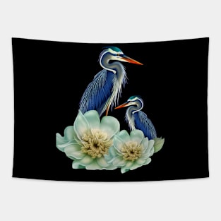 The Elegant Crane with Flowers Tapestry