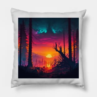 Vibrant Valheim Inspired Sunset Pillow