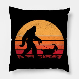 Bigfoot Sasquatch Walking a Goat Funny Retro Vintage Pillow