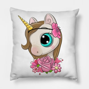 Cute unicorn with flowers. Pillow