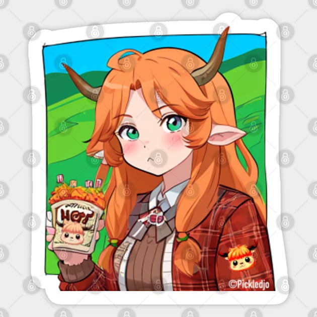 Highland Cow Anime Girl - Highland Cow - Sticker | TeePublic