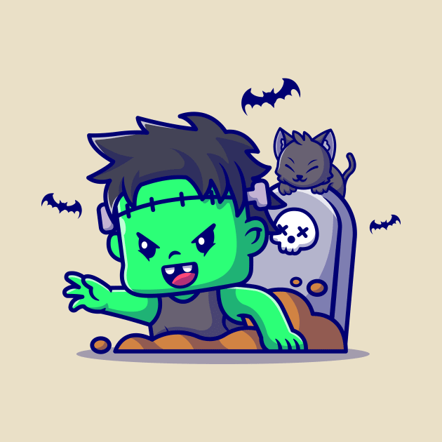 Cute Zombie Frankenstein From The Grave Cartoon by Catalyst Labs