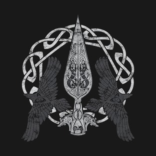 Vintage The Spear Of Odin   Gungnir. Two ravens Huginn and Muninn T-Shirt