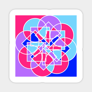 Digital geometric mandala with repeated shapes in random bright neon colors Magnet