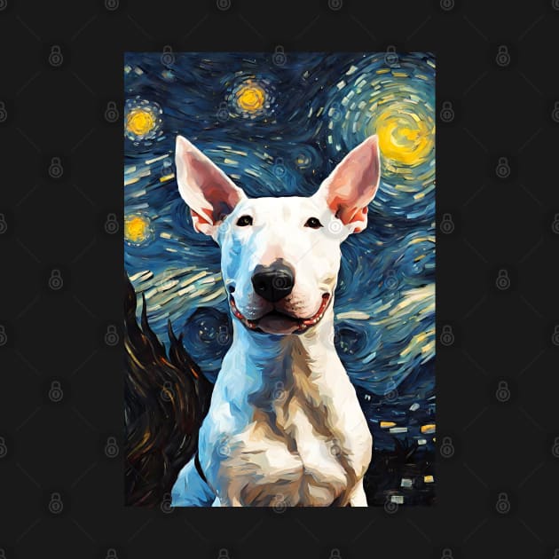 Cute Adorable Bull Terrier Dog Breed Painting in a Van Gogh Starry Night Art Style by Art-Jiyuu