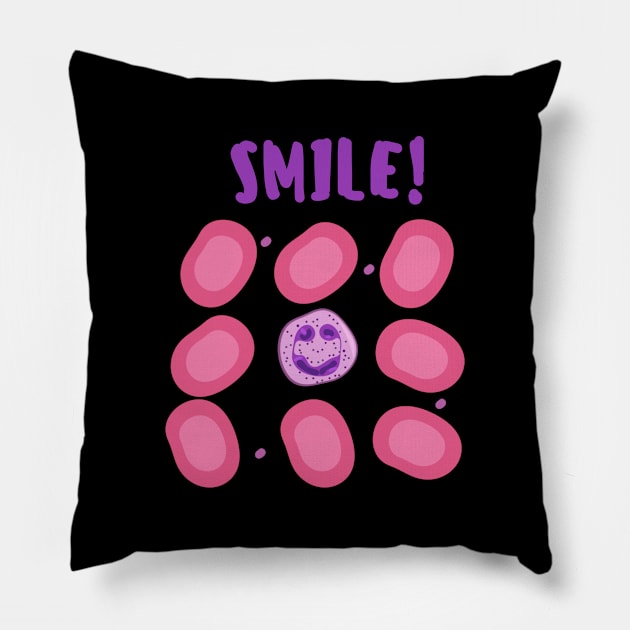 White Blood Cell Smiling Neutrophil Pillow by ttyaythings