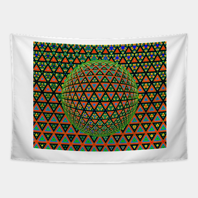 vivid multi-coloured triangular design over a 3D sphere similar shaped mosaic tiles Tapestry by mister-john