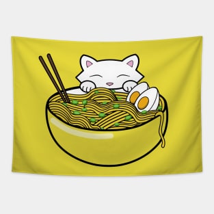 Cute cat eating ramen noodles Tapestry