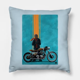 Vintage caferacer red scarf rider Pillow