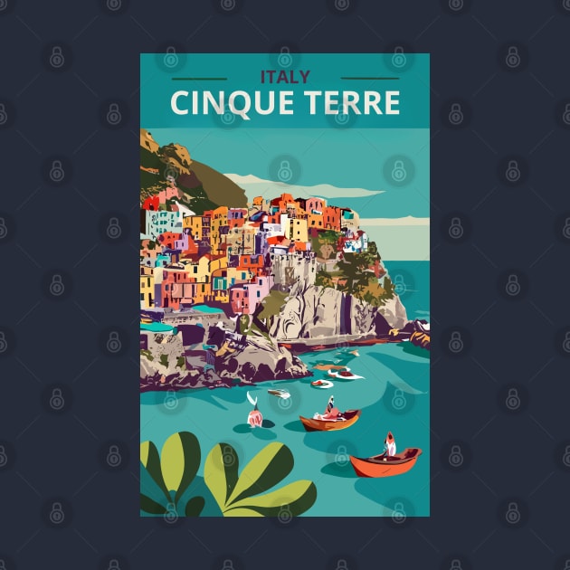 A Vintage Travel Art of Cinque Terre - Italy by goodoldvintage