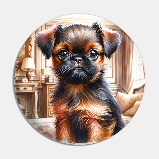 Watercolor Brussels Griffon Puppies - Cute Puppy Pin by Aquarelle Impressions