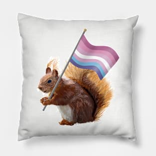 A Red Squirrel with a bigender pride flag. Pillow