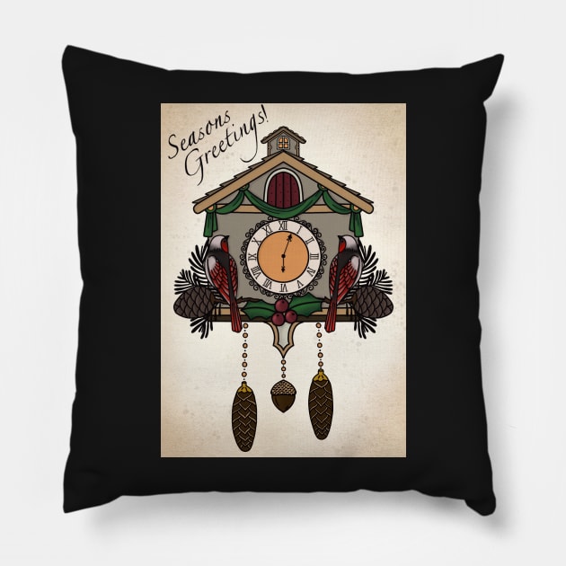 Seasons Greetings Cuckoo Clock Pillow by Tovi-98