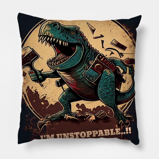 Make a Statement with the Hilarious Unstoppable T-Rex Trash Pickup Tool Tee Pillow by Ulin-21