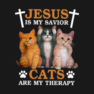 Jesus Is My Savior Cats Are My Therapy T-Shirt