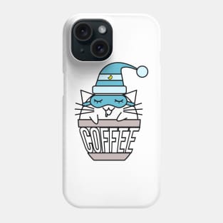 Cat in coffee cup with warped text sleeping blue Phone Case