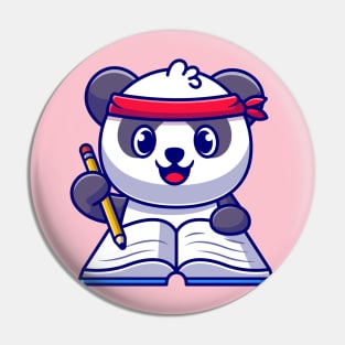 Cute Panda Writing On Book With Pencil Cartoon Pin