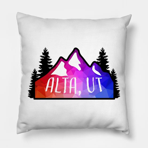 Geometric Colorful Mountain Alta, Utah Pillow by KlehmInTime