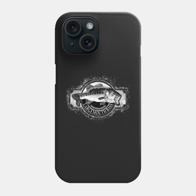 Largemouth Bass Vintage Black & White Phone Case by fishweardesigns