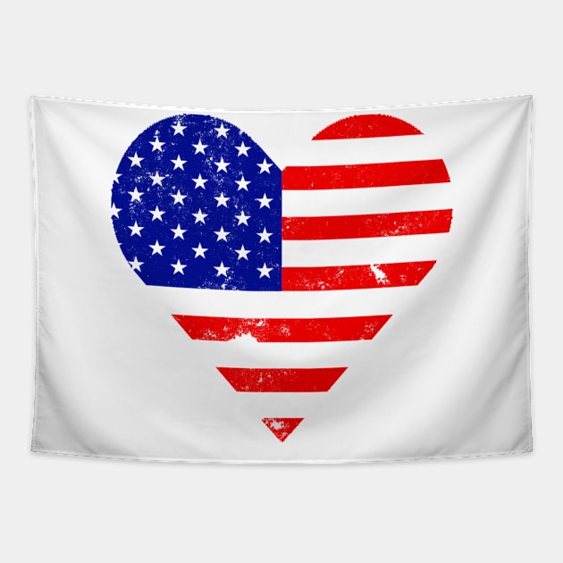 Red Distressed American Heart Flag USA Patriotic - Heart Flag - 4th of July- I love USA Tapestry by DazzlingApparel