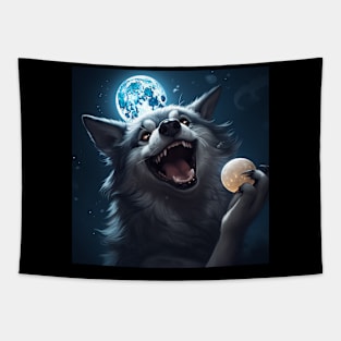 Wolfman with full moon Tapestry