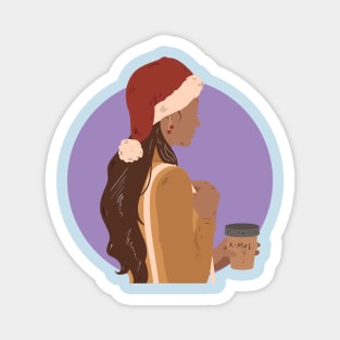 illustrator women coffee x-mas Magnet