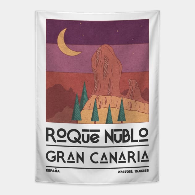 Roque Nublo, Gran Canaria, Spain Retro Travel Tapestry by JDP Designs