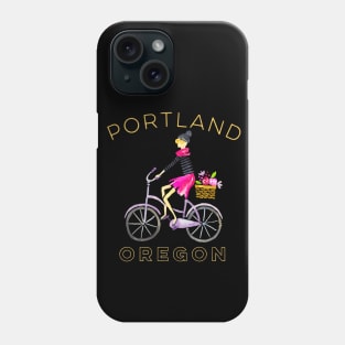 Portland Oregon Watercolor With Cute Girl Bicycling Phone Case