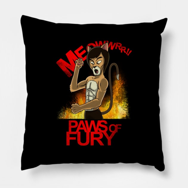 Paws of Fury Bruce Lee Cat Fist Of Fury Martial Arts Parody For Cat Lovers Pillow by BoggsNicolas