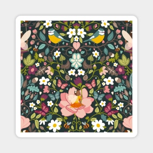 Flower fairies in a secret woodland glade on forest green Magnet