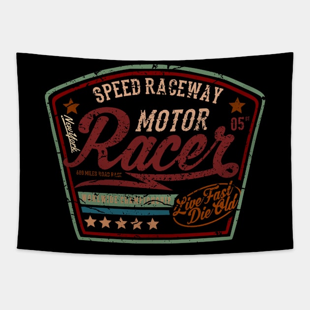 Speed Raceway Custom Racer motorcycles Tapestry by SpaceWiz95