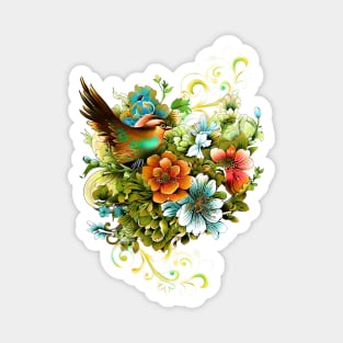 The beauty of birds and flowers together Magnet