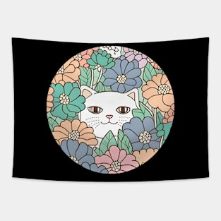 Colorful Flower Cat Kawaii - Funny Cats Tapestry