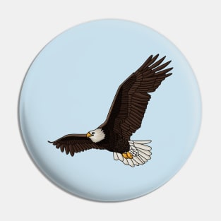 Happy flying bald eagle cartoon illustration Pin