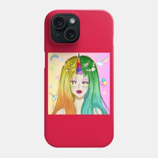 Anime Japanese cartoon style , unicorn girl Phone Case