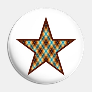 Star filled with brown and turquoise plaid Pin