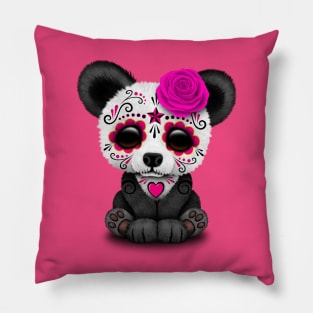 Pink Day of the Dead Sugar Skull Panda Pillow