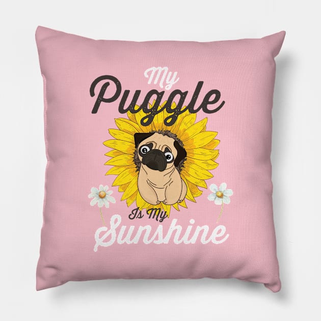 Puggle and Sunflowers Dog Lover Gifts For Women and Girls Pillow by kevenwal