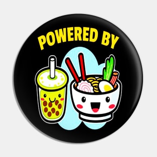 Powered By Bubble Tea Ramen Drink Lover Cute Kawaii Boba Pin